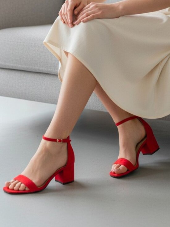 Shoes - Red Block Heel Sandals With Ankle Strap  Womens Shoes Open Toe Design Elegant &